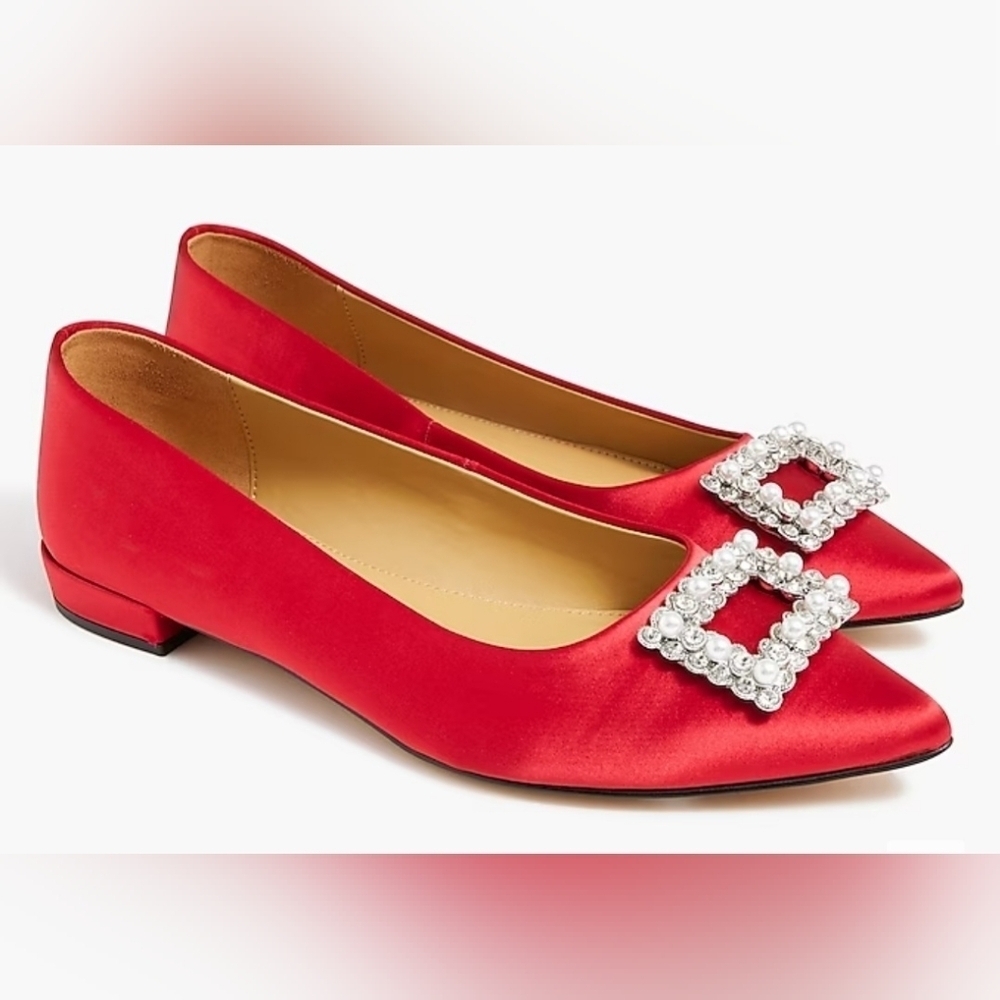 NIB J. Crew Satin Pointy Toe Flats with Crystal E… - image 7